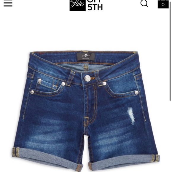 NWT 7 for all mankind girls stretch distressed cuffed denim shorts - Picture 1 of 6